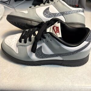 Nike Gray and White Sneakers with Glitter Swoosh